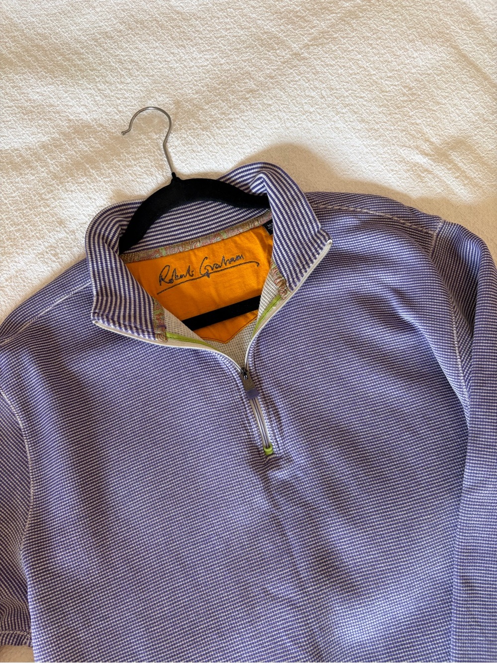 Robert Graham Lavender Half-Zip Knit Pullover with Contrast Collar Size M